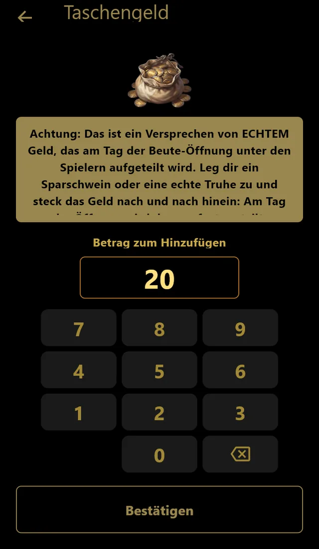 Das Taschengeld-Versprechen: echtes Geld, in ein echtes Sparschwein zu zahlen