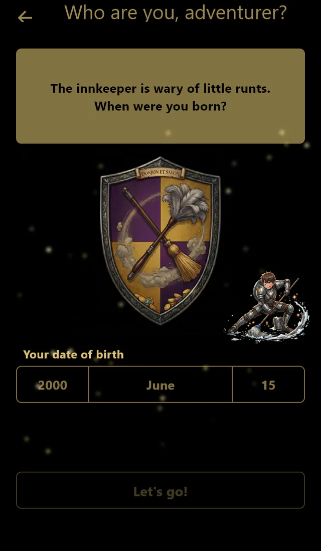“Who are you, adventurer?”: the innkeeper asks for the hero's age