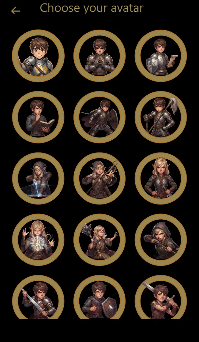 Choosing an avatar from a gallery of heroes