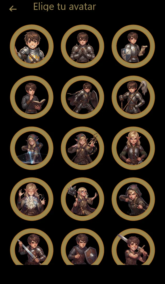 La elección del avatar entre una galería de héroes