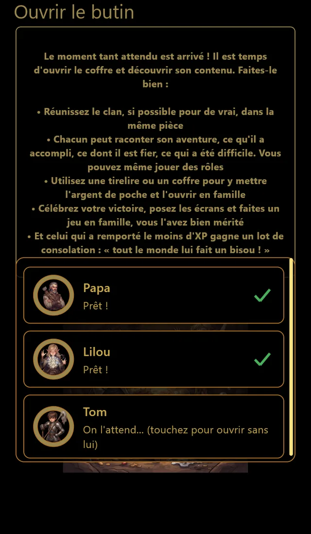 L'ouverture du butin : le chef de clan attend que tout le clan soit prêt