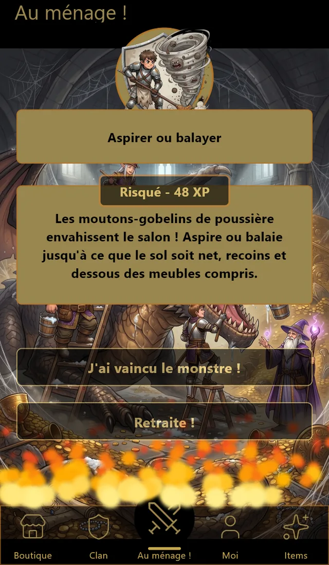 Un combat en cours contre une tâche-monstre