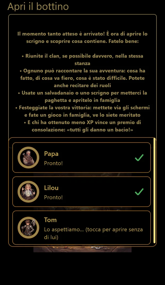 L'apertura del bottino: il capo clan aspetta che tutto il clan sia pronto