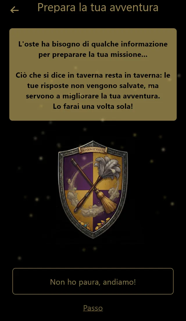 Prepara la tua avventura: le domande dell'oste