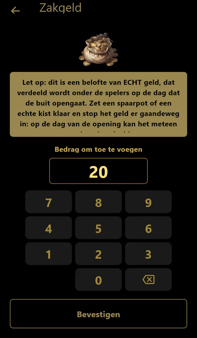 De belofte van zakgeld: echt geld, te storten in een echte spaarpot