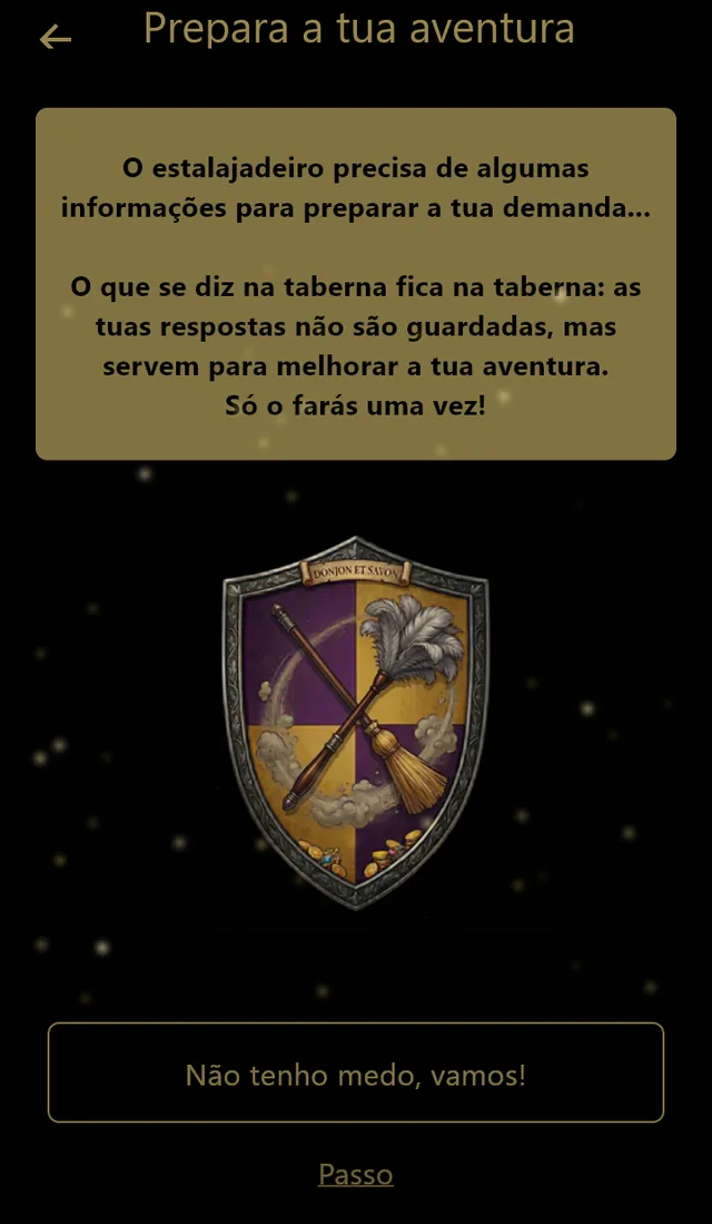 Prepara a tua aventura: as perguntas do estalajadeiro